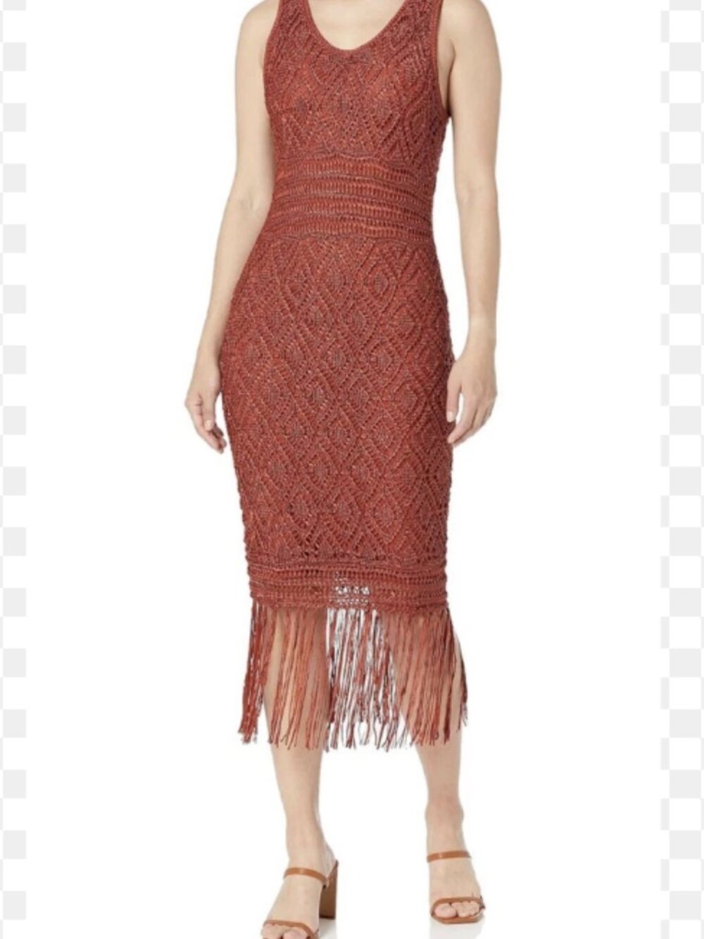 Club Monaco Rust-Tone Crochet Fringe Midi Dress